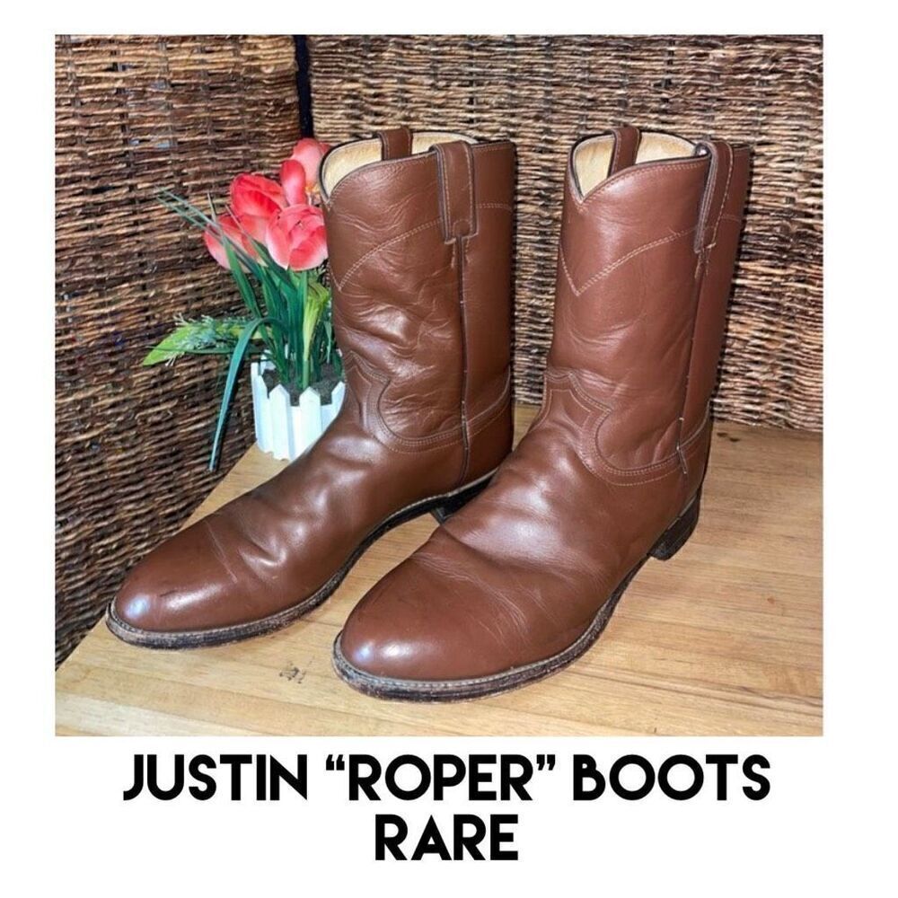 Roper Boots By Justin Classic Tan  Rancher/Cowboy Boot Size 11.5-RARE